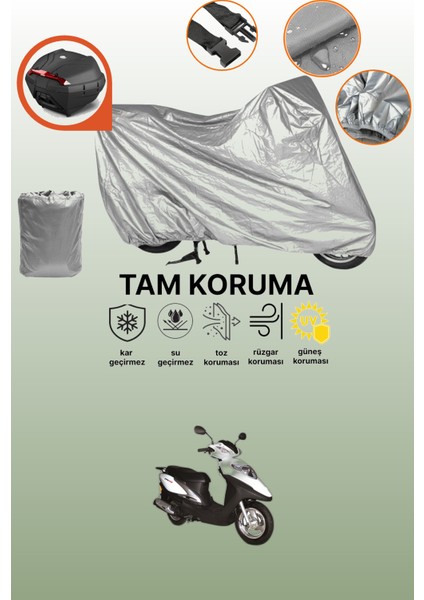 Gri Arka Çanta Uyumlu Rks RY18 Uyumlu Motor Brandası, Koruyucu Örtü