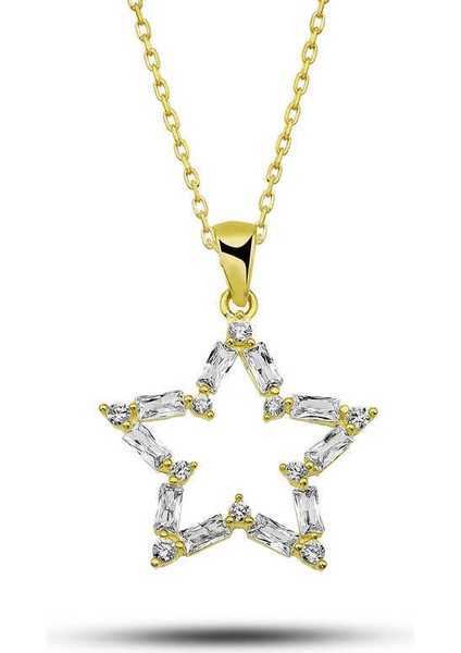 ​Gümüş Gold Baget Taşlı Yıldız Kadın Kolye