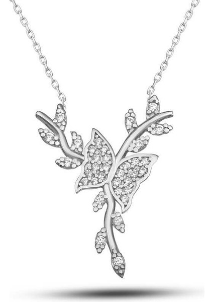 Gümüş Daldaki Kelebek Kadın Kolye
