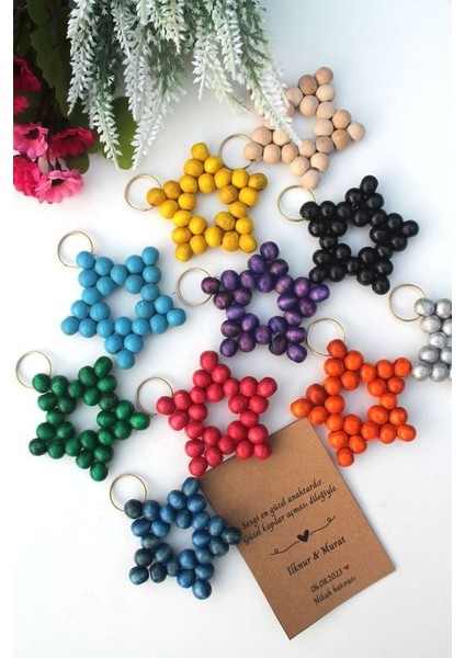 Tahta Boncuk Yıldız Anahtarlık Düğün Nişan Kına Hediyelik Sünnet Günü Bride To Be Özel Günle (35 Adet)