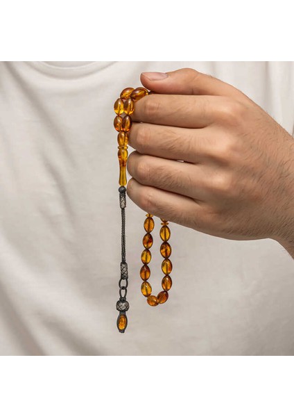 Gümüş 1000 Ayar Kazaz Püsküllü Sıkma Kehribar Tesbih modelleri