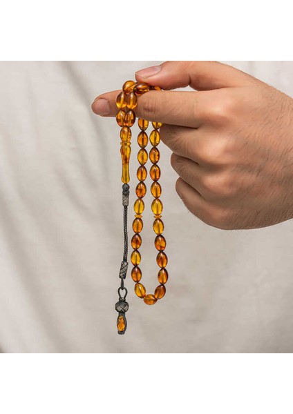 Gümüş 1000 Ayar Kazaz Püsküllü Sıkma Kehribar Tesbih fırsatları