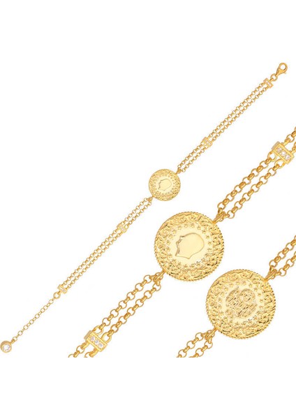 Gümüş Çeyrek Altın Kaplama Kadın Bileklik