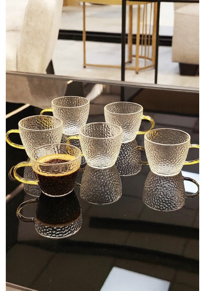 Aurina 6’lı Kulplu Cam Çay Kahve Espresso Bardak Fincan Seti 110 ml