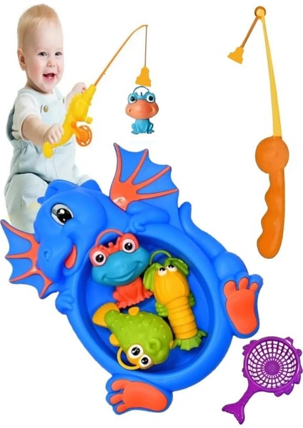 Balık Yakalama Oyunu 13 Parça Mıknatıslı Balık Olta Oyuncak Seti - Havuz Banyo Oyuncağı