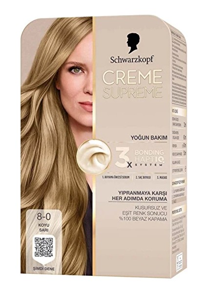 3 Adet Creme Supreme Saç Boyası 8-0 Koyu Sarı