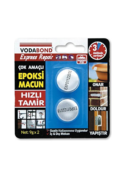3 Adet Vodabond Epoksi Tamir Macunu 9g 3 Adet