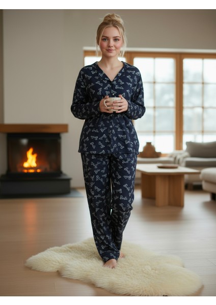Süet Gömlek Pijama Takımı 7005 Barbie Lacivert indirimleri