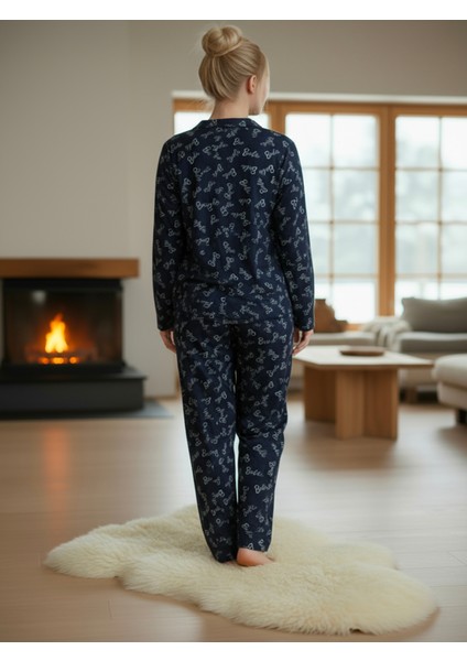Süet Gömlek Pijama Takımı 7005 Barbie Lacivert