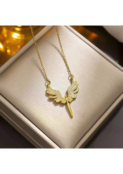 Gold Zirkon Taşlı Mikail Meleği Kolye