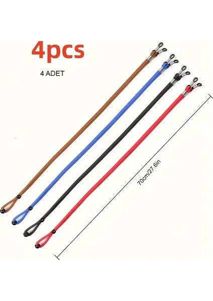 4’lü Pu Deri Gözlük Askısı Seti – Ayarlanabilir Kaymaz Gözlük Tutucu 70 cm (Kahverengi, Mavi, Kırmızı, Siyah)