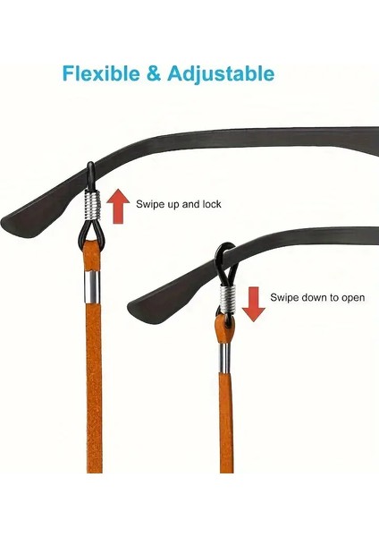 4’lü Pu Deri Gözlük Askısı Seti – Ayarlanabilir Kaymaz Gözlük Tutucu 70 cm (Kahverengi, Mavi, Kırmızı, Siyah)