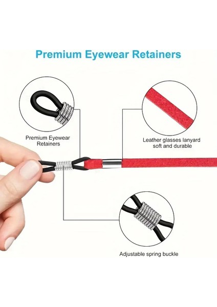 4’lü Pu Deri Gözlük Askısı Seti – Ayarlanabilir Kaymaz Gözlük Tutucu 70 cm (Kahverengi, Mavi, Kırmızı, Siyah)