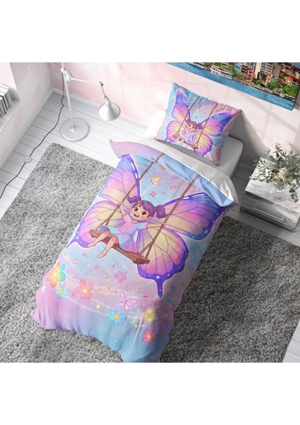 Pembe Kanatlı Peri Çocuk Nevresim Takımı (Çarşafsız)