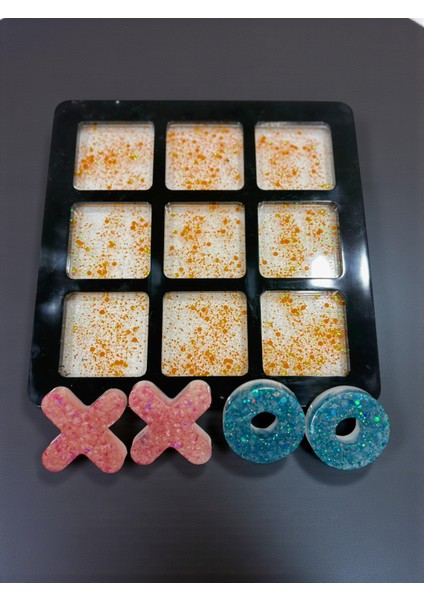 18X18 cm Renkli Epoksi Xox Dekoratif Oyun Seti, 10 Parça x ve O Taşı Dahil, Şık Masa Üstü Dekor modelleri