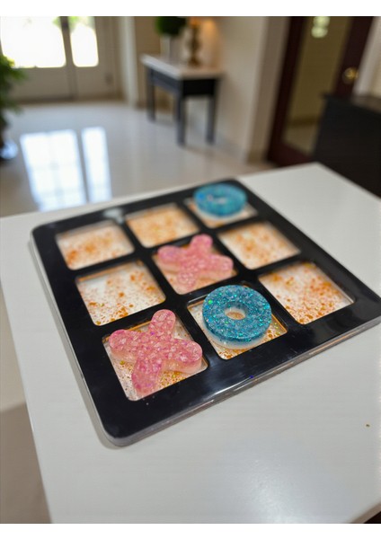 18X18 cm Renkli Epoksi Xox Dekoratif Oyun Seti, 10 Parça x ve O Taşı Dahil, Şık Masa Üstü Dekor fırsatları