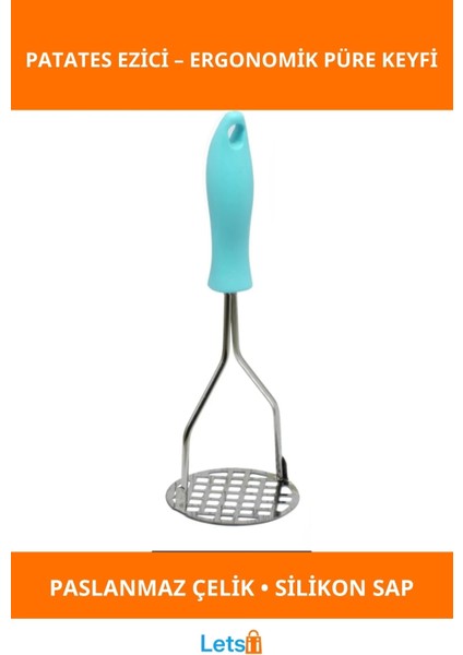 Paslanmaz Çelik Ergonomik Saplı Patates Ezici