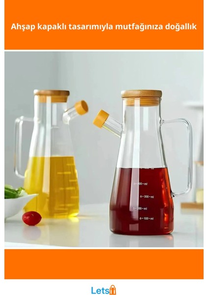 Şık Ahşap Kapaklı Sızdırmaz 2'li Cam Yağdanlık Seti 900 ml fiyatları