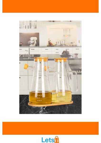 Şık Ahşap Kapaklı Sızdırmaz 2'li Cam Yağdanlık Seti 900 ml modelleri