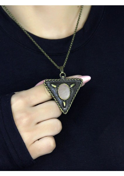 Doğal Taş Aytaşı Doğal Taşlı Üçgen Model Antik Kadın Kolye EUK41AY