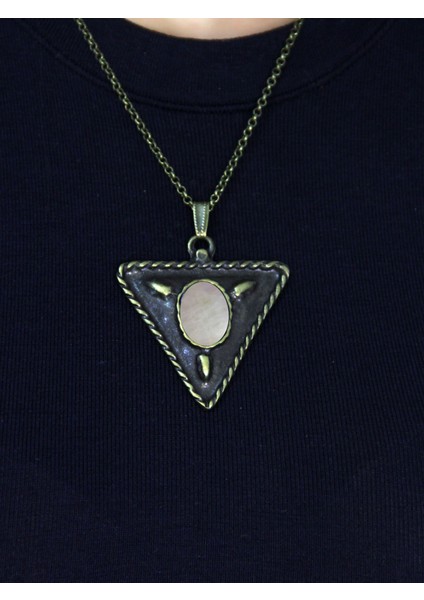 Doğal Taş Aytaşı Doğal Taşlı Üçgen Model Antik Kadın Kolye EUK41AY fiyatları