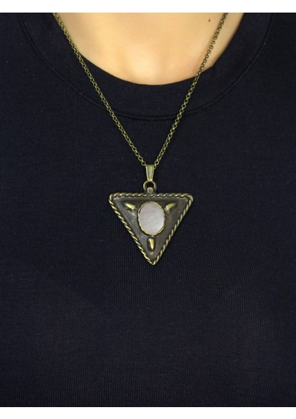 Doğal Taş Aytaşı Doğal Taşlı Üçgen Model Antik Kadın Kolye EUK41AY modelleri