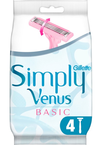 Gillette Simply Venus 3 Basic Kullan At Kadın Tıraş Bıçağı 4 Adet