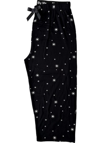 Siyah Pijama Alt Kapri Kadın Siyah Yıldızlı