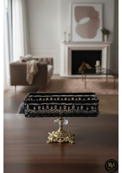 El Yapımı Kristal Royal Desenli Baton Dekoratif Sunumluk Sofra Sunum Kasesi