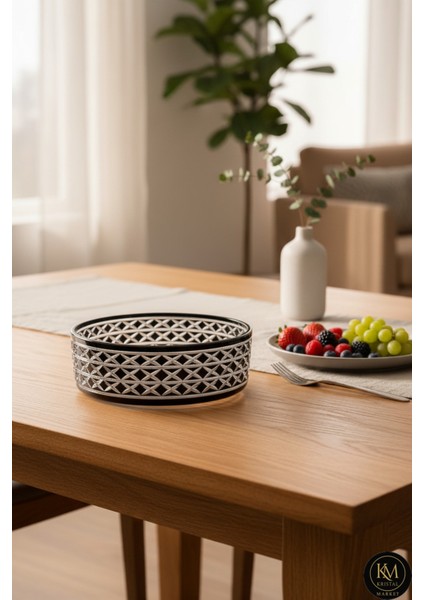 El Yapımı Kristal Bodrum Desen 28 cm Dekoratif Sunumluk Sofra Sunum Kasesi
