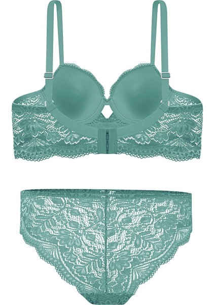 Dantelli Dekolte Sütyen Külot Takım Push Up, 2451 Petrol Yeşili fiyatları