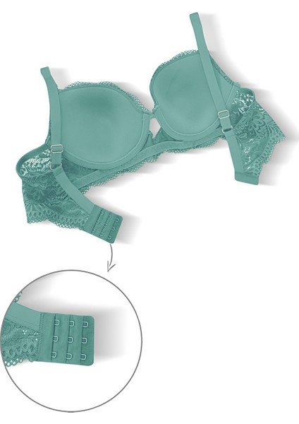 Dantelli Dekolte Sütyen Külot Takım Push Up, 2451 Petrol Yeşili