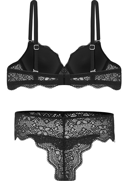 Anna 2735 Dantelli Dekolte Dolgulu Push-Up Sütyen ve Külot Takımı- Siyah fiyatları