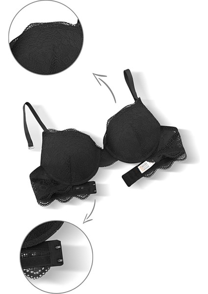 Anna 2735 Dantelli Dekolte Dolgulu Push-Up Sütyen ve Külot Takımı- Siyah indirimleri