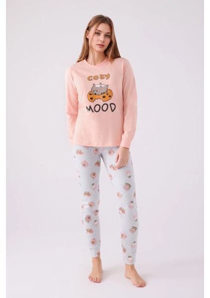 %100 Pamuklu Anne & Kız Çocuk Baskılı Turuncu Ikili Pijama Takımı L1.RP.346.7.002 fiyatları