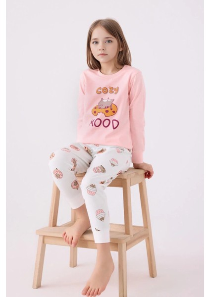 %100 Pamuklu Anne & Kız Çocuk Baskılı Turuncu Ikili Pijama Takımı L1.RP.346.7.002 fırsatları