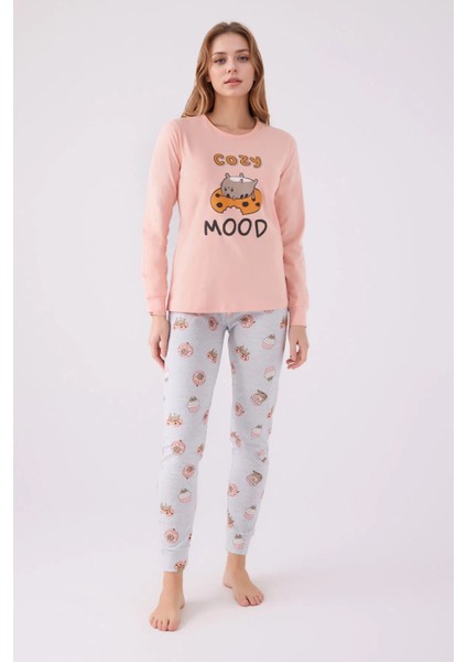 %100 Pamuklu Anne & Kız Çocuk Baskılı Turuncu Ikili Pijama Takımı L1.RP.346.7.002 indirimleri