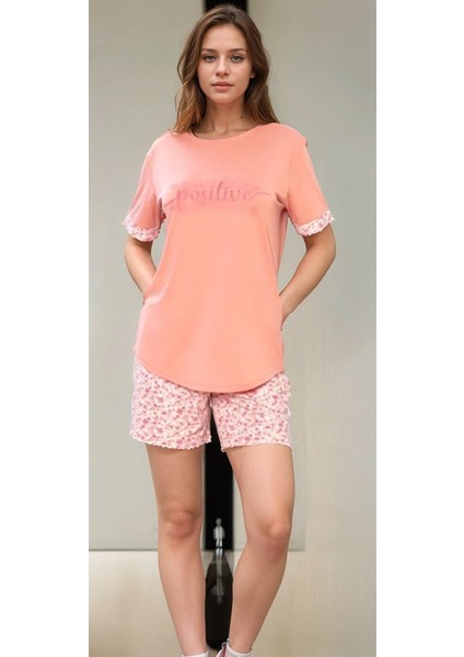 Kadın Ev Giyim Baskılı T-Shirt & Şort Ikili Pijama Takımı LA.L01.I1.SS004
