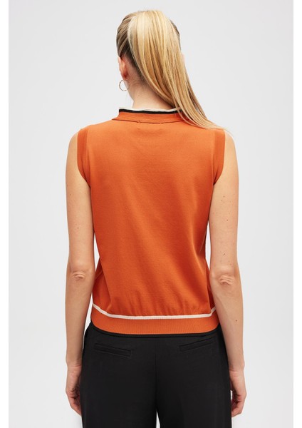 Priscilla Çizgi Detaylı Fiyonklu Kadın Triko Bluz - Yanık Turuncu indirimleri