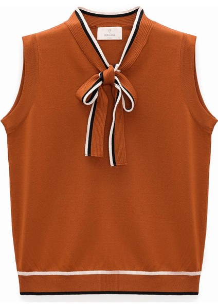 Priscilla Çizgi Detaylı Fiyonklu Kadın Triko Bluz - Yanık Turuncu