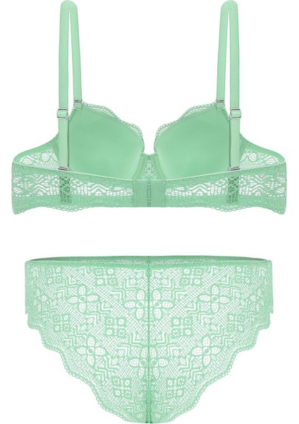 Anna 2736 Dantelli Dekolte Sütyen ve Külot Takımı- Dolgusuz Yeşil fiyatları