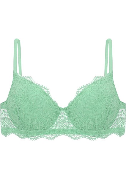 Anna 2736 Dantelli Dekolte Sütyen ve Külot Takımı- Dolgusuz Yeşil modelleri