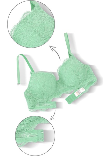 Anna 2736 Dantelli Dekolte Sütyen ve Külot Takımı- Dolgusuz Yeşil indirimleri