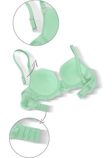 Anna 2736 Dantelli Dekolte Sütyen ve Külot Takımı- Dolgusuz Yeşil