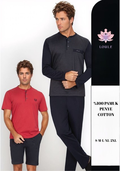 Erkek %100 Pamuk Penye 4 Parça Jakarlı Yazlık & Kışlık Pijama Takımı L1.ANC.969.01