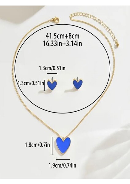 Minimalist Kalp Kolye Küpe Seti Mavi modelleri