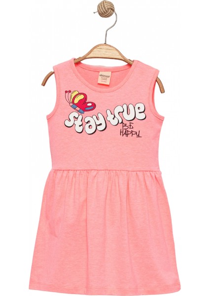 Kız Çocuk Büzgülü Bel Kolsuz Stay True Happy Baskılı Pembe Elbise fiyatları