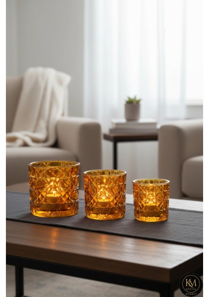 El Yapımı Kristal Mumluk Takımı 3'lü