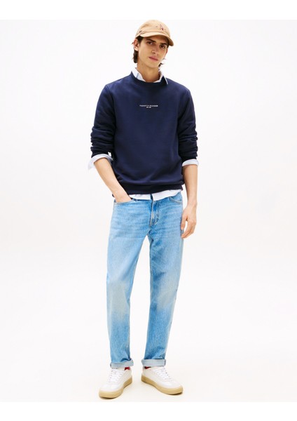Bisiklet Yaka Mavi Erkek Sweatshırt MW0MW37471DW5_SMALL Tommy Logo Crew