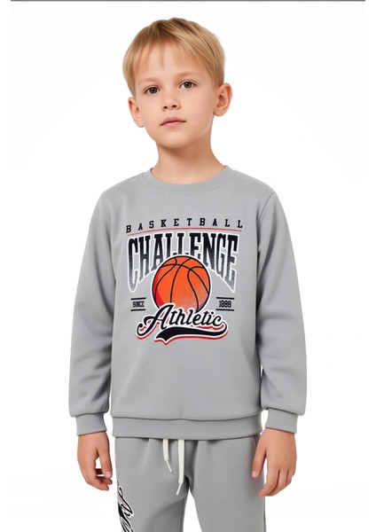 Erkek Çocuk Basketbol Temalı Pamuklu Eşofman Takımı Kaliteli Şık Rahat Günlük indirimleri